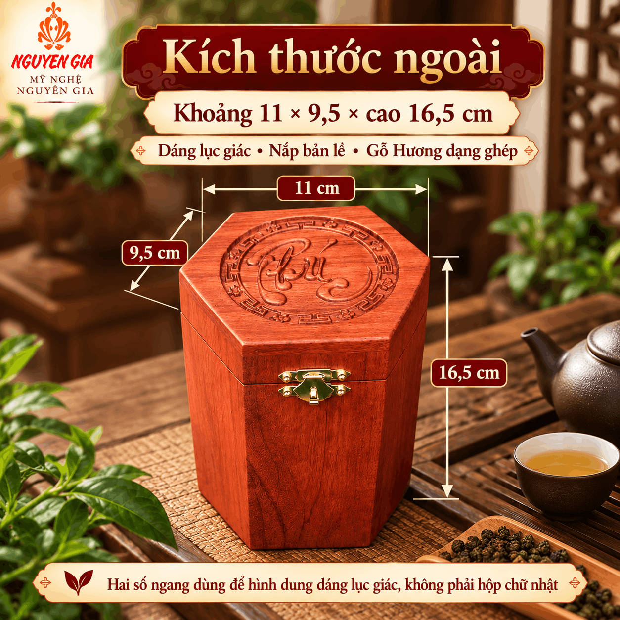 Hộp đựng trà chữ Phúc bằng gỗ Hương