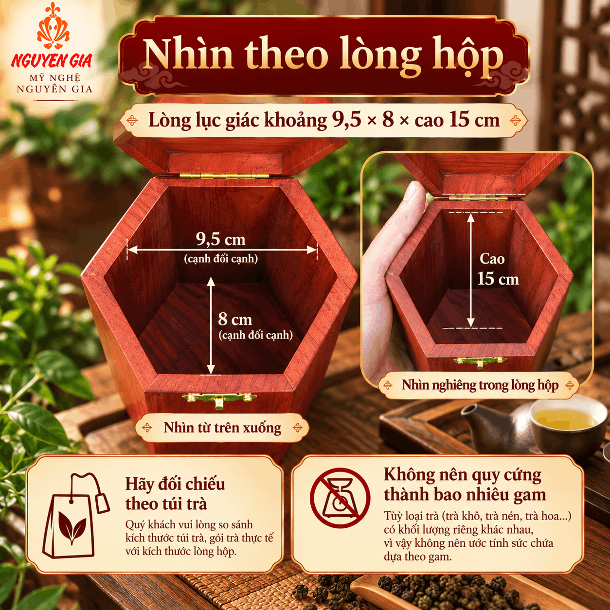 Hộp đựng trà chữ Phúc bằng gỗ Hương