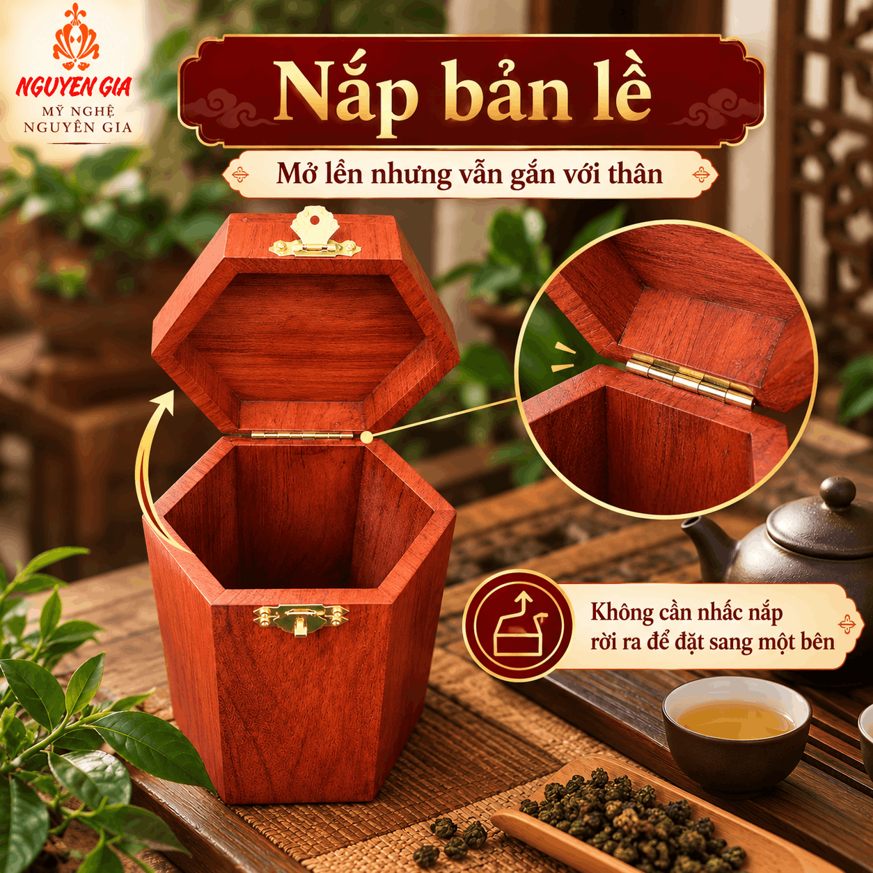 Hộp đựng trà chữ Phúc bằng gỗ Hương