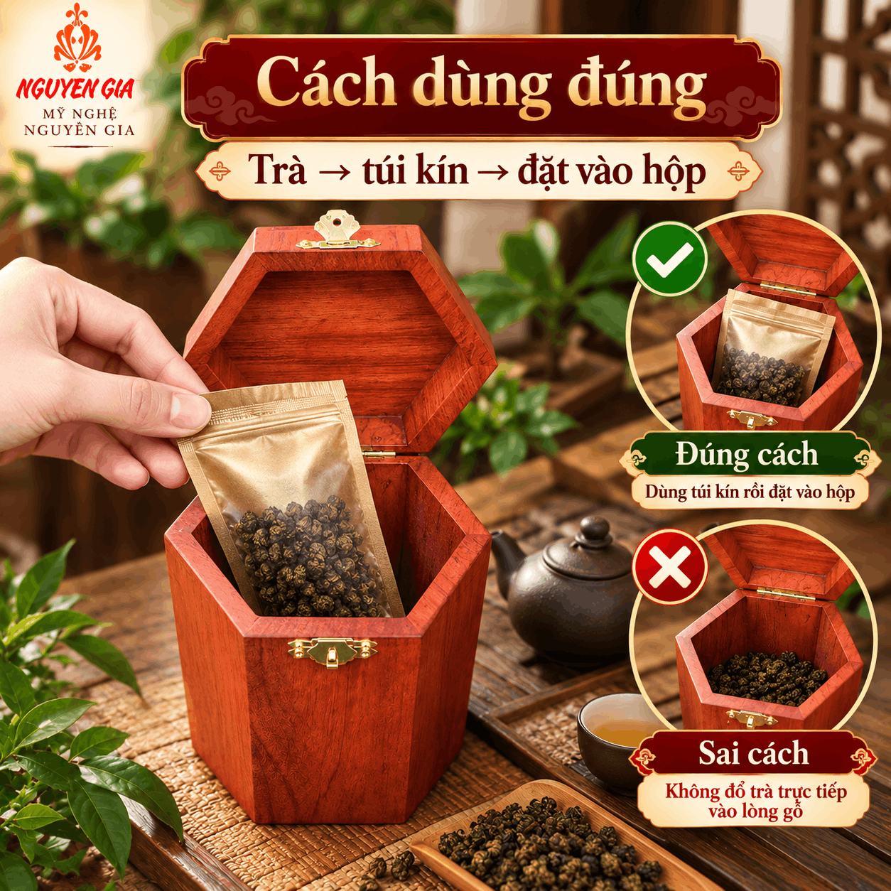 Hộp đựng trà chữ Phúc bằng gỗ Hương