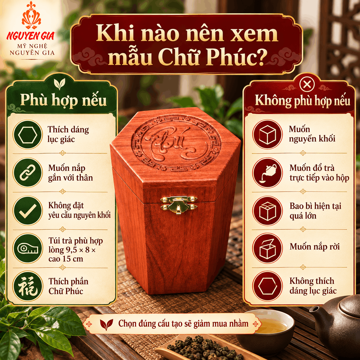 Hộp đựng trà chữ Phúc bằng gỗ Hương
