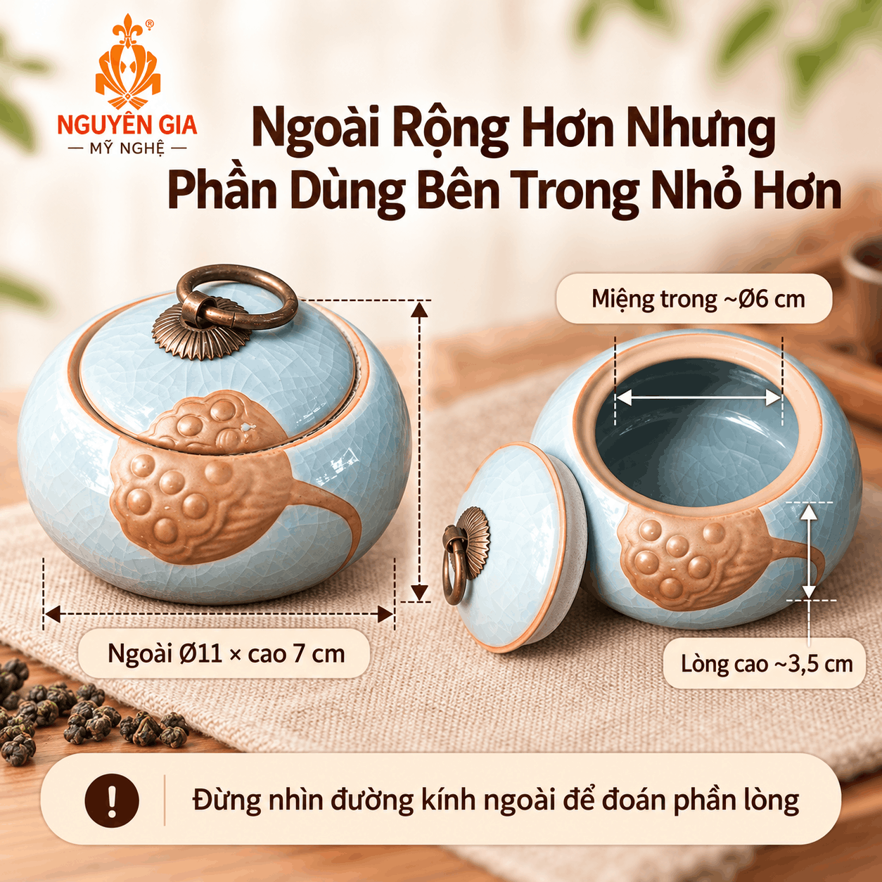 Hũ đựng trà gốm men rạn Đài Sen xanh dương
