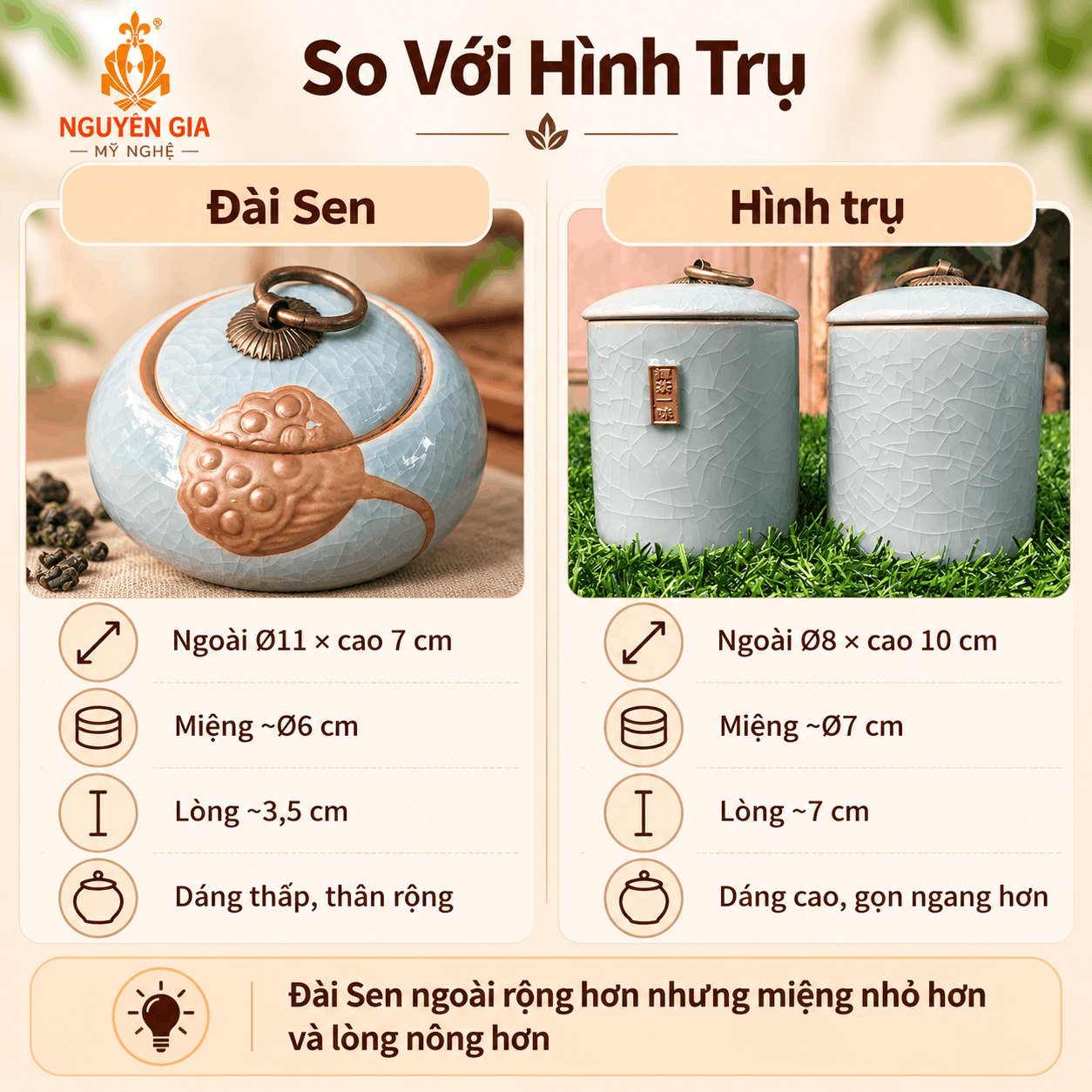 Hũ đựng trà gốm men rạn Đài Sen xanh dương