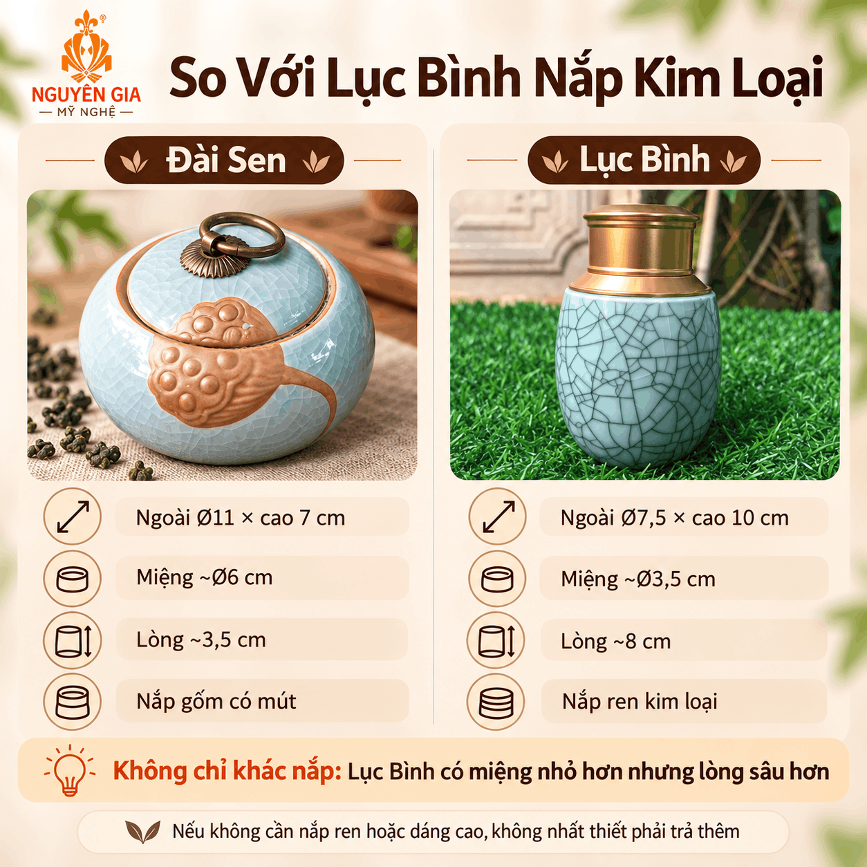 Hũ đựng trà gốm men rạn Đài Sen xanh dương