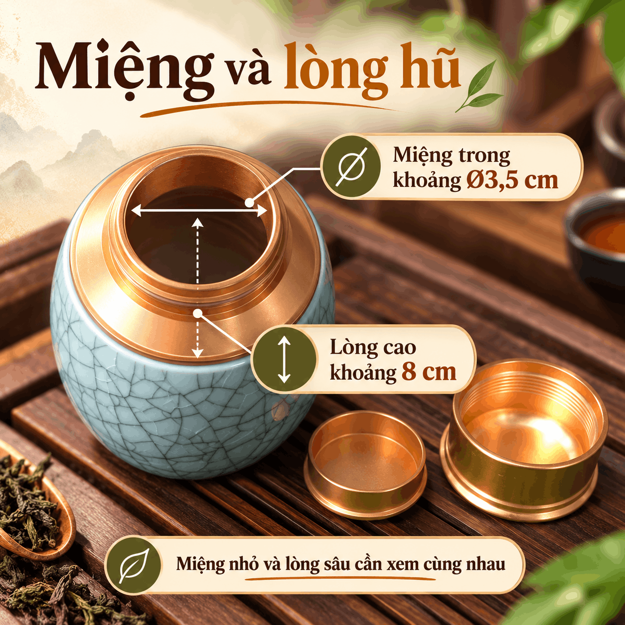Hũ đựng trà gốm men rạn Lục Bình xanh dương