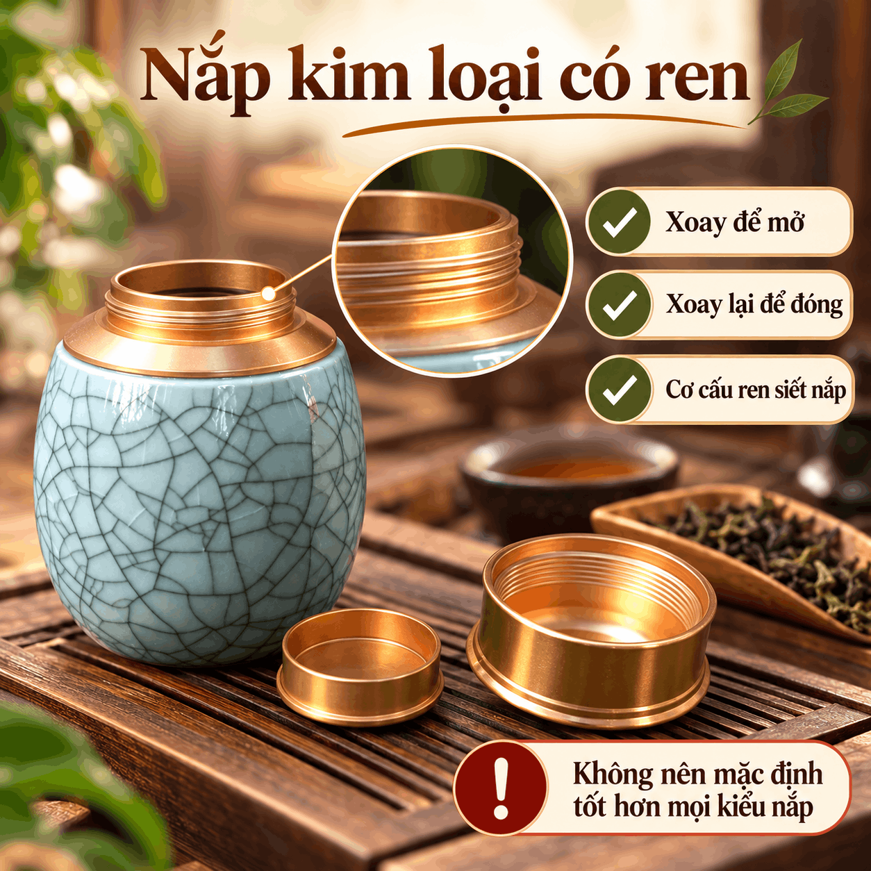 Hũ đựng trà gốm men rạn Lục Bình xanh dương
