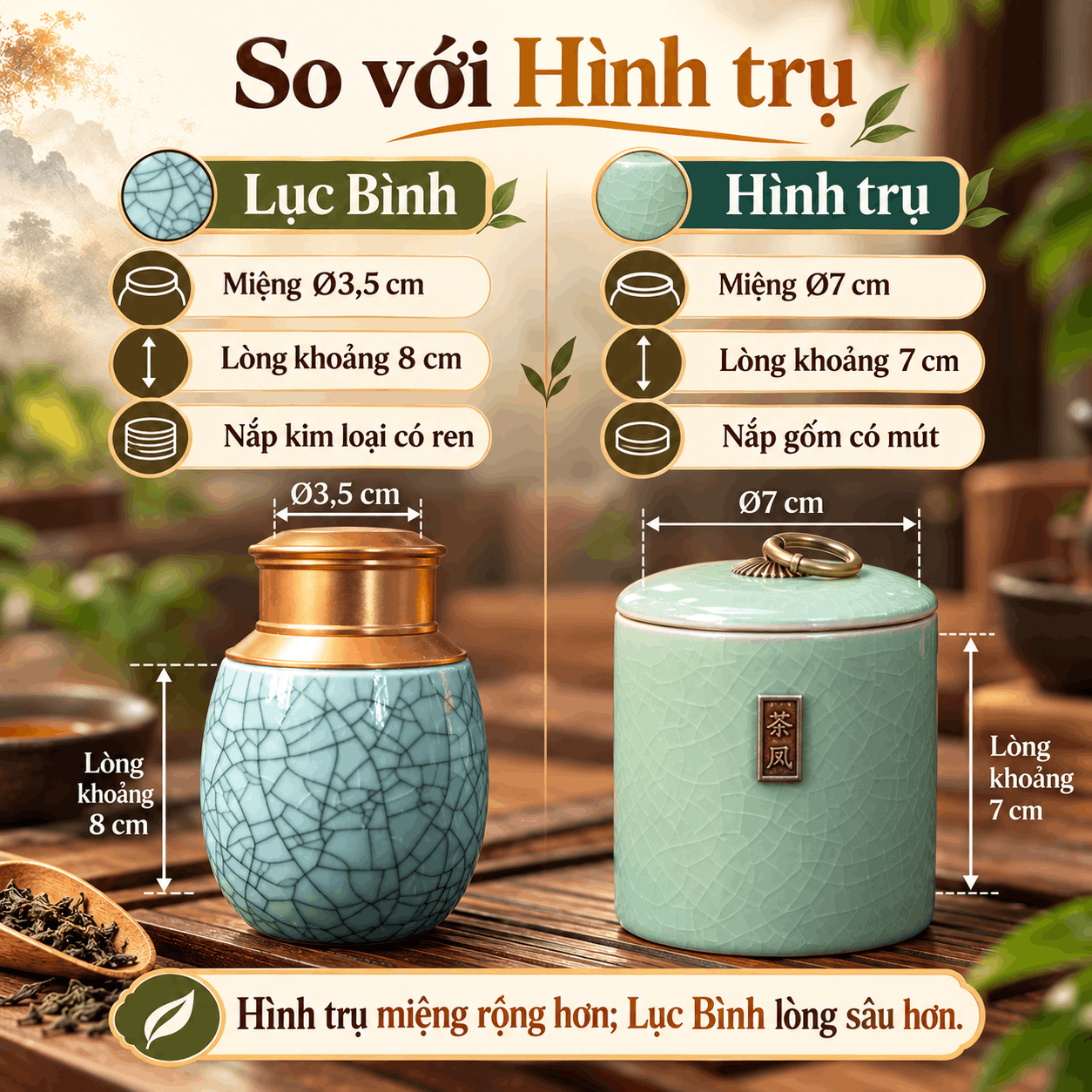 Hũ đựng trà gốm men rạn Lục Bình xanh dương