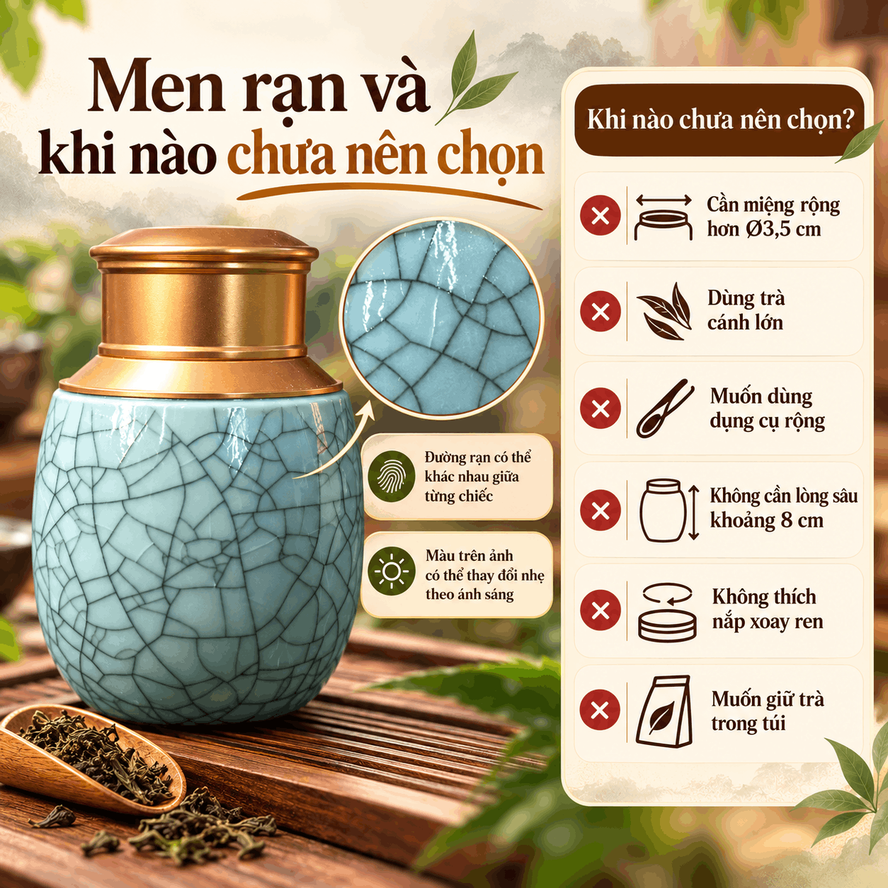 Hũ đựng trà gốm men rạn Lục Bình xanh dương