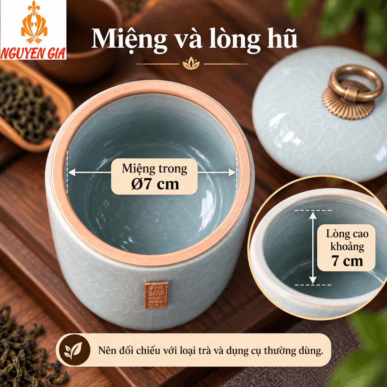 Hộp đựng trà bằng gốm sứ men rạn hình trụ xanh dương