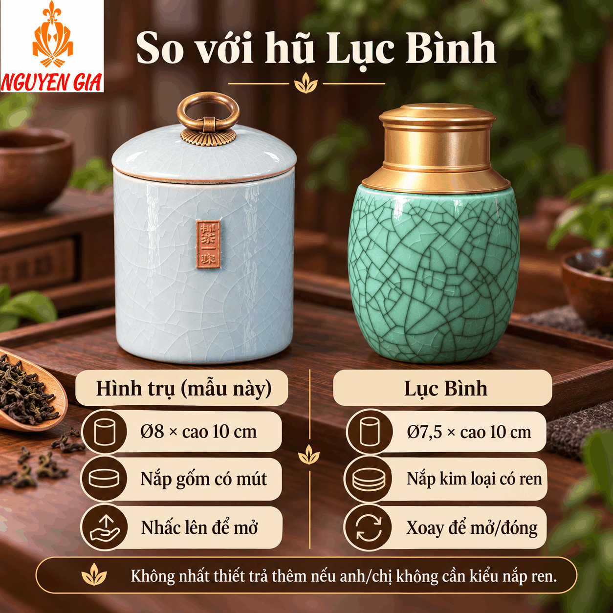 Hộp đựng trà bằng gốm sứ men rạn hình trụ xanh dương