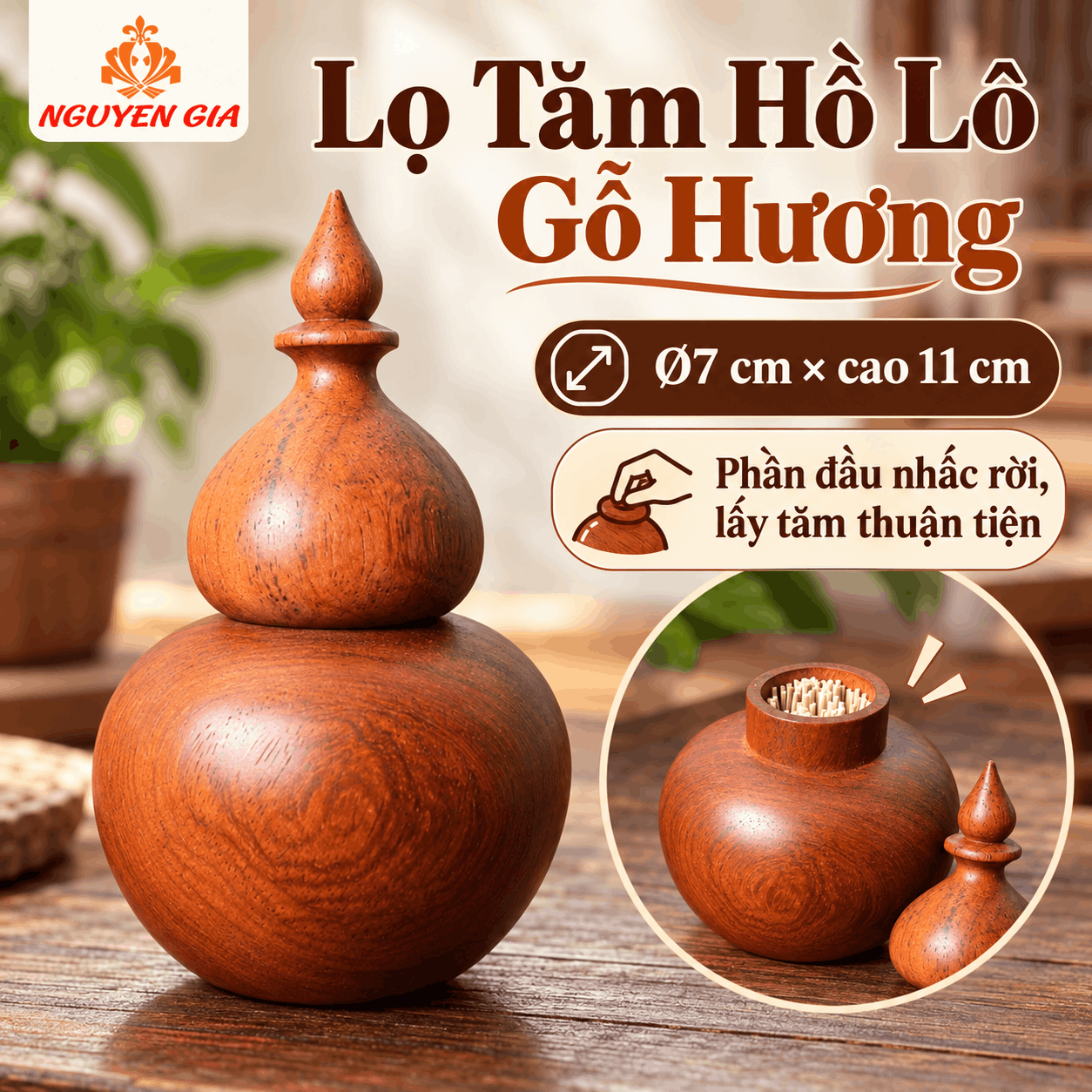 Lọ tăm hồ lô bằng gỗ Hương