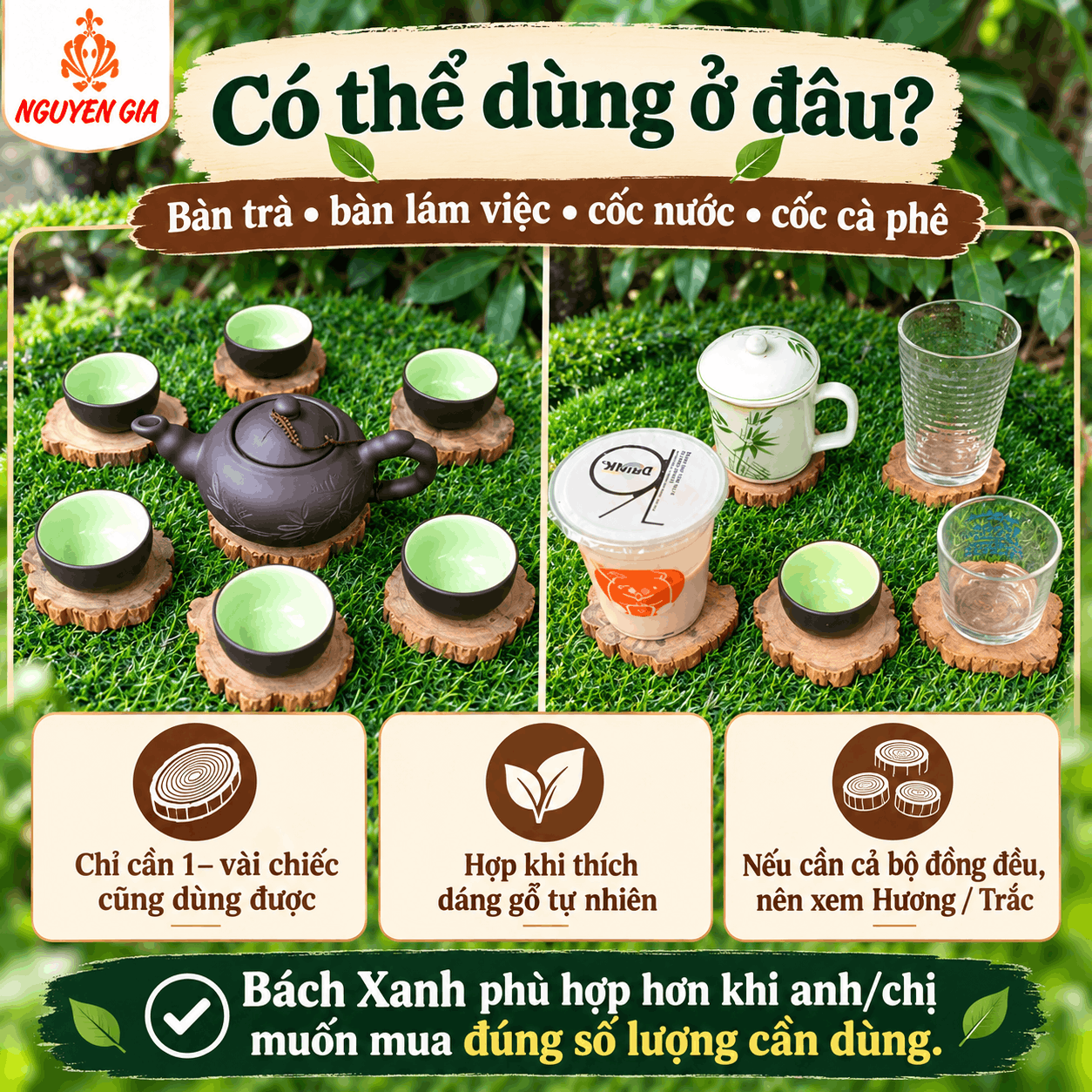 Lót ly gỗ Bách Xanh tự nhiên bán lẻ từng chiếc