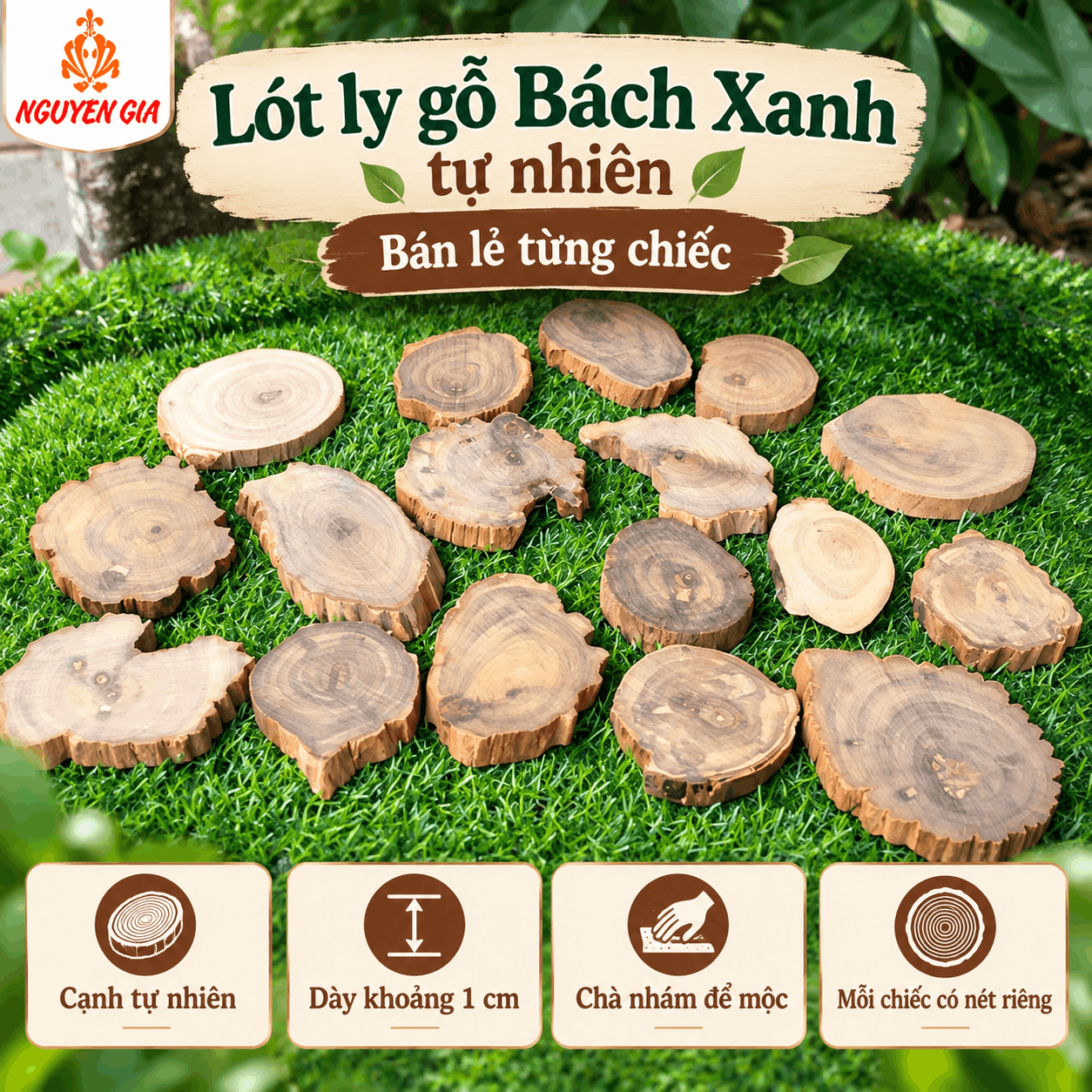 Lót ly gỗ Bách Xanh tự nhiên bán lẻ từng chiếc