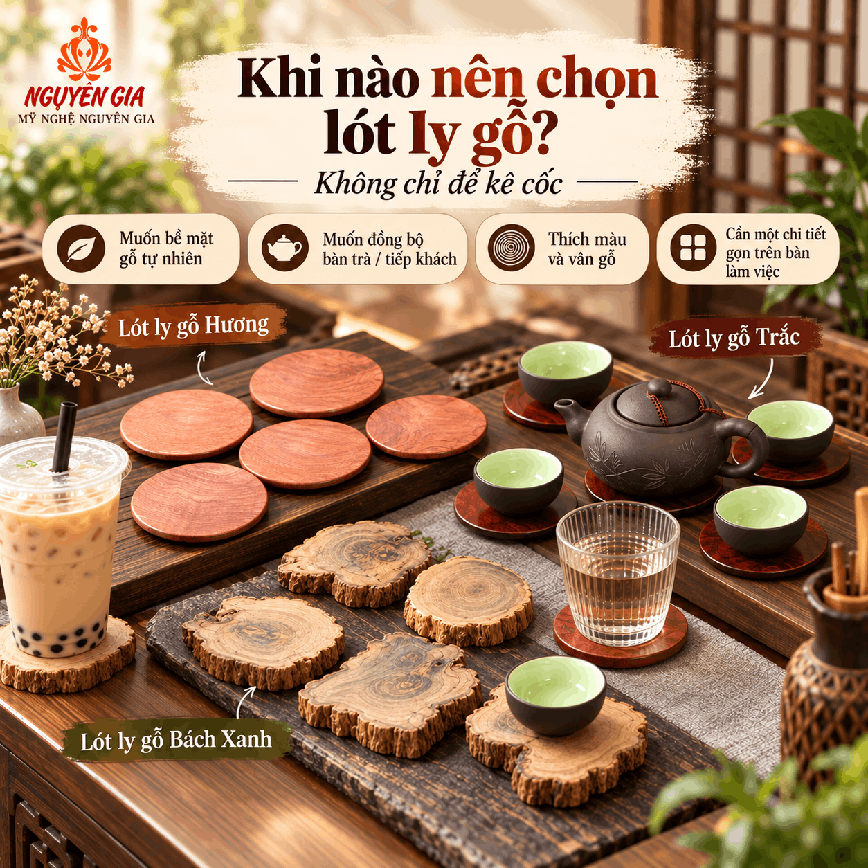 Lót Ly Gỗ Hương, Gỗ Trắc Có Gì Khác Lót Ly Thông Thường?