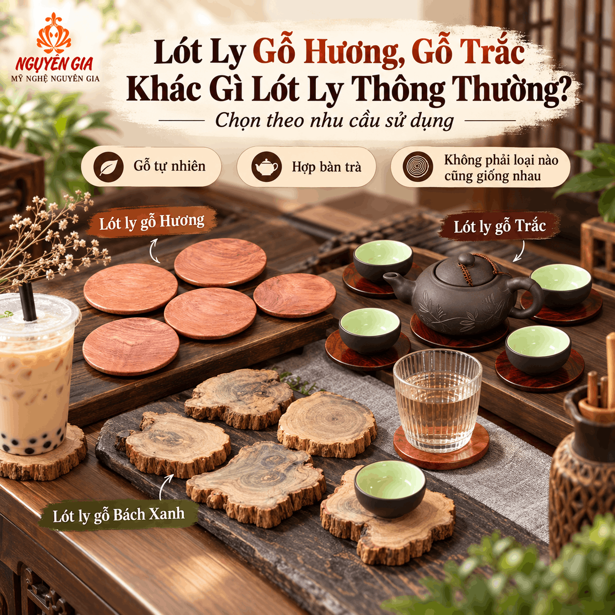 Lót Ly Gỗ Hương, Gỗ Trắc Có Gì Khác Lót Ly Thông Thường?