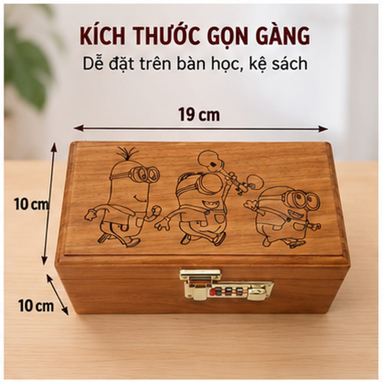 Hộp Tiết Kiệm Cho Bé Mẫu Minions – Gỗ Hương, Khóa Số