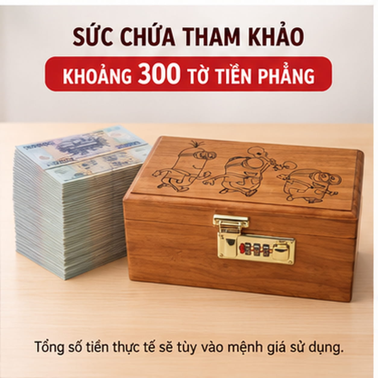 Hộp Tiết Kiệm Cho Bé Mẫu Minions – Gỗ Hương, Khóa Số