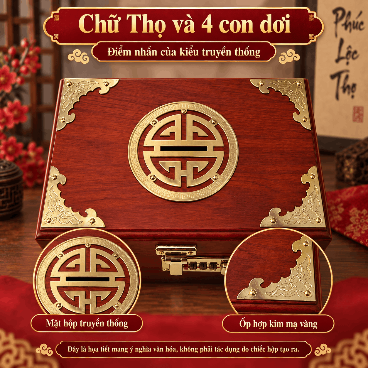 Hộp Đựng Tiền Chữ Thọ Khóa Số Gỗ Hương – Mẫu Truyền Thống
