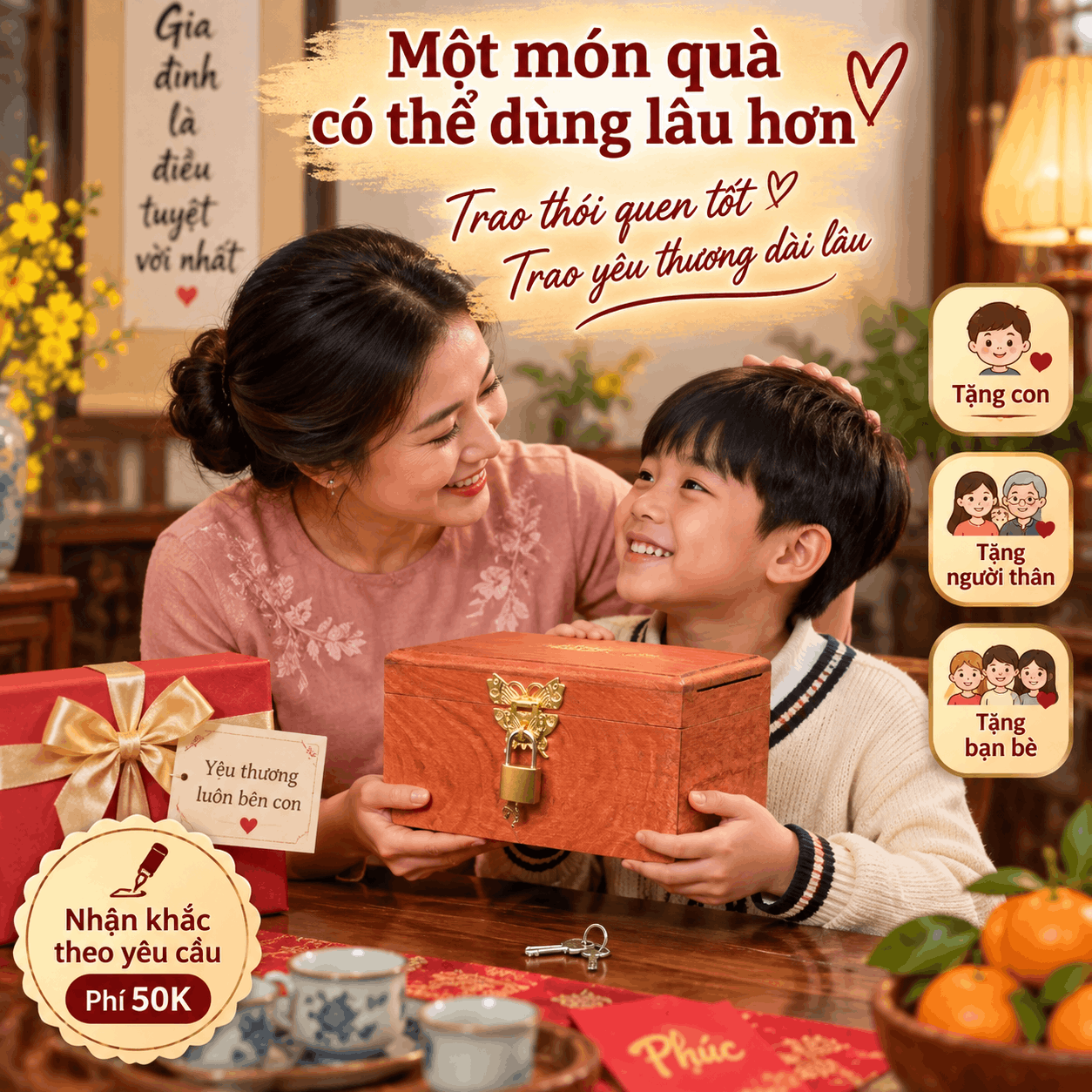 Hộp Gỗ Đựng Tiền Mini Có Khóa Chìa – Gỗ Hương Chứa 300 Tờ