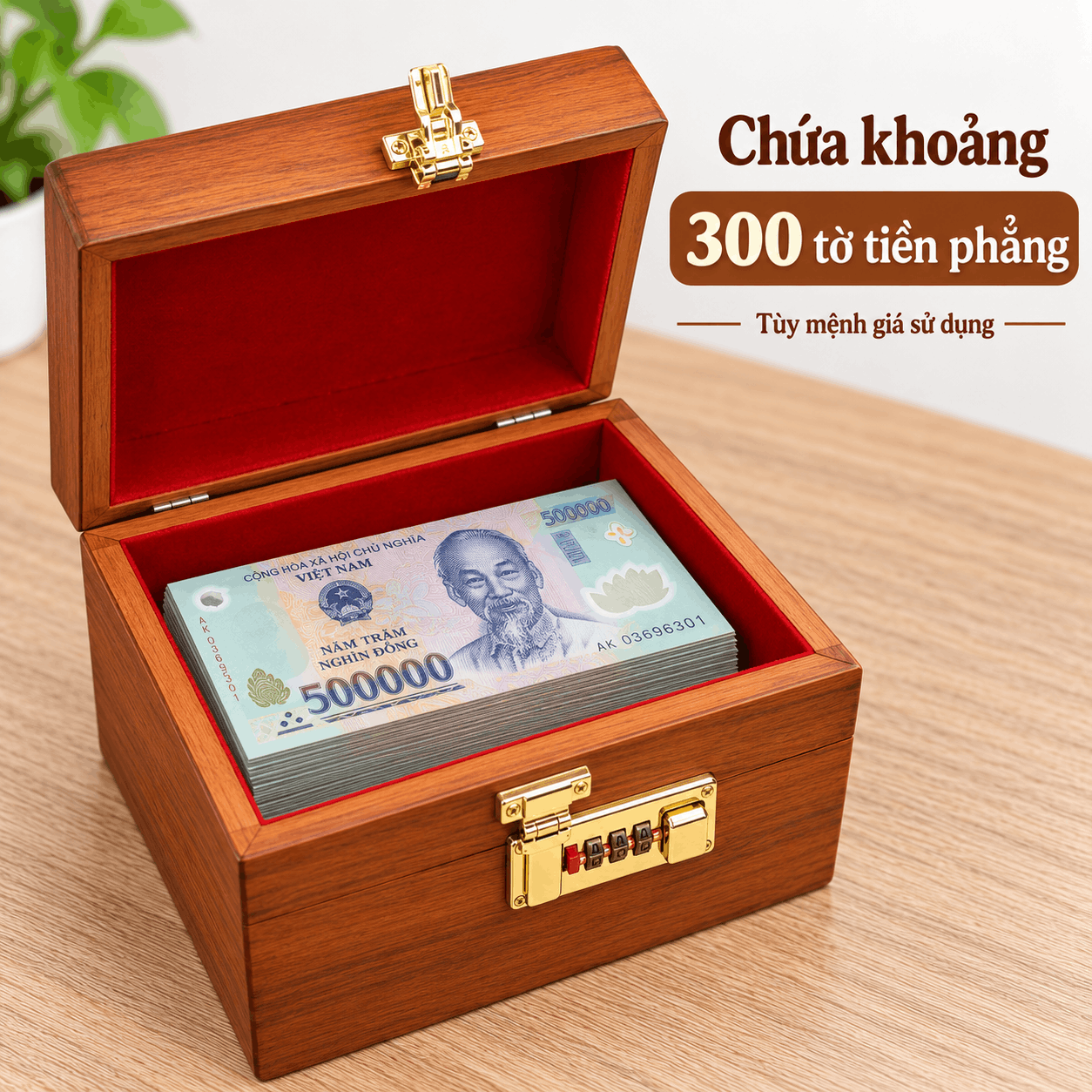 Hộp Tiết Kiệm Cho Bé Mẫu Doremon – Gỗ Hương, Khóa Số