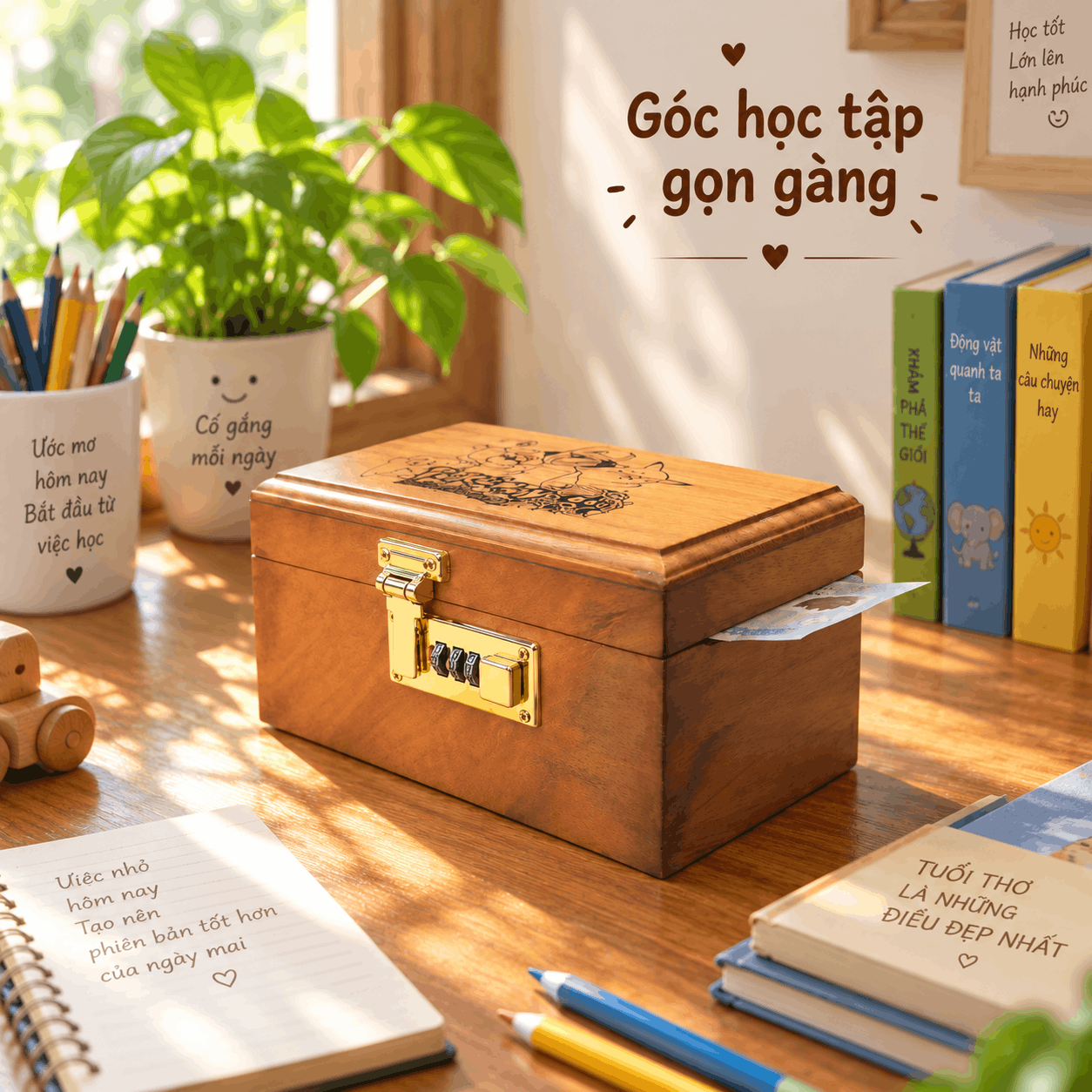 Hộp Tiết Kiệm Cho Bé Mẫu Pokemon – Gỗ Hương, Khóa Số