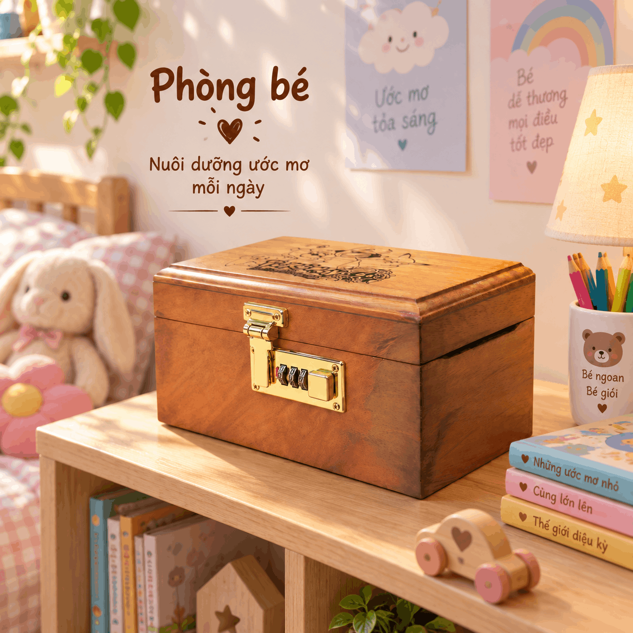 Hộp Tiết Kiệm Cho Bé Mẫu Pokemon – Gỗ Hương, Khóa Số