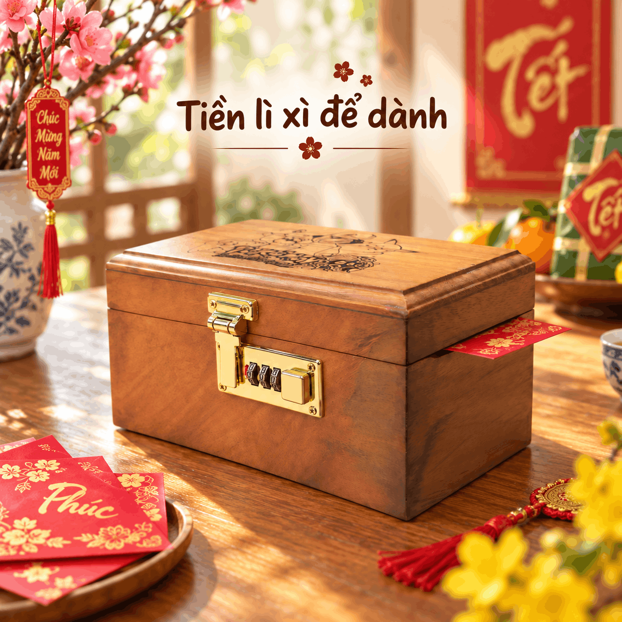 Hộp Tiết Kiệm Cho Bé Mẫu Pokemon – Gỗ Hương, Khóa Số
