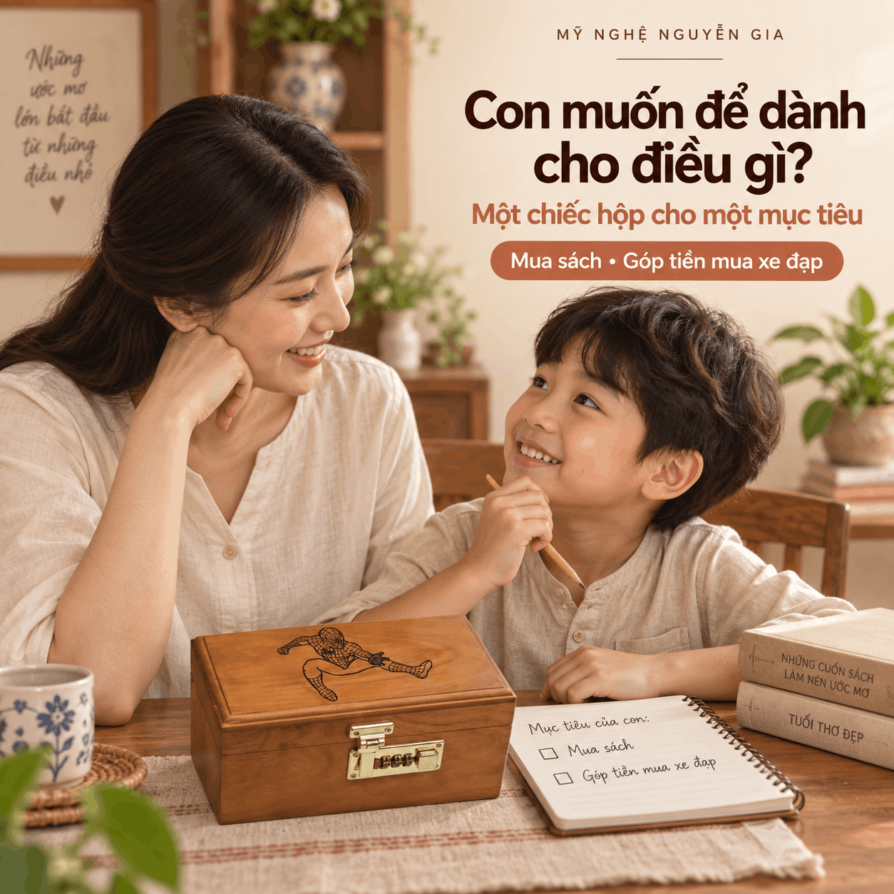 Hộp Tiết Kiệm Cho Bé Mẫu Siêu Nhân Nhện – Gỗ Hương, Khóa Số