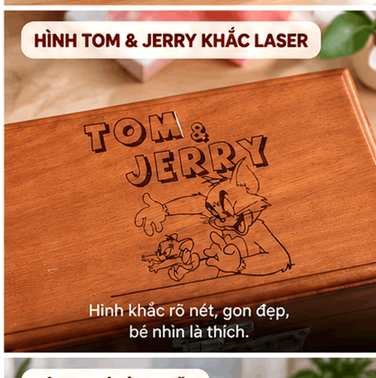 Hộp Tiết Kiệm Cho Bé Mẫu Tom & Jerry – Gỗ Hương, Khóa Số