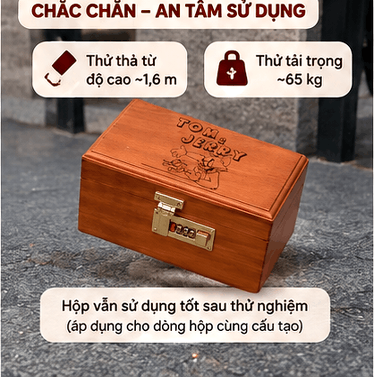 Hộp Tiết Kiệm Cho Bé Mẫu Tom & Jerry – Gỗ Hương, Khóa Số