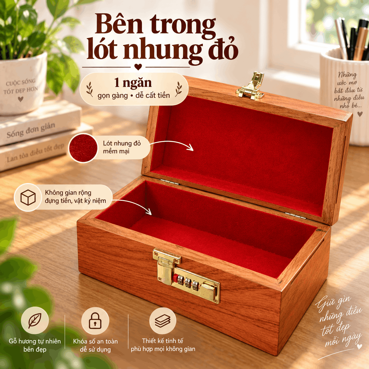 Hộp Tiết Kiệm Cho Bé Mẫu Công Chúa Tuyết – Gỗ Hương, Khóa Số