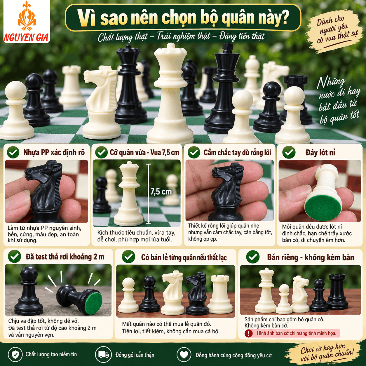 Quân Cờ Vua PP 7,5 cm – Bán Riêng, Không Kèm Bàn