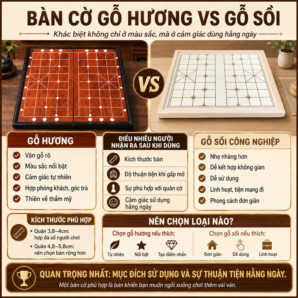 B&agrave;n cờ tướng gỗ hương v&agrave; gỗ sồi n&ecirc;n chọn loại n&agrave;o?