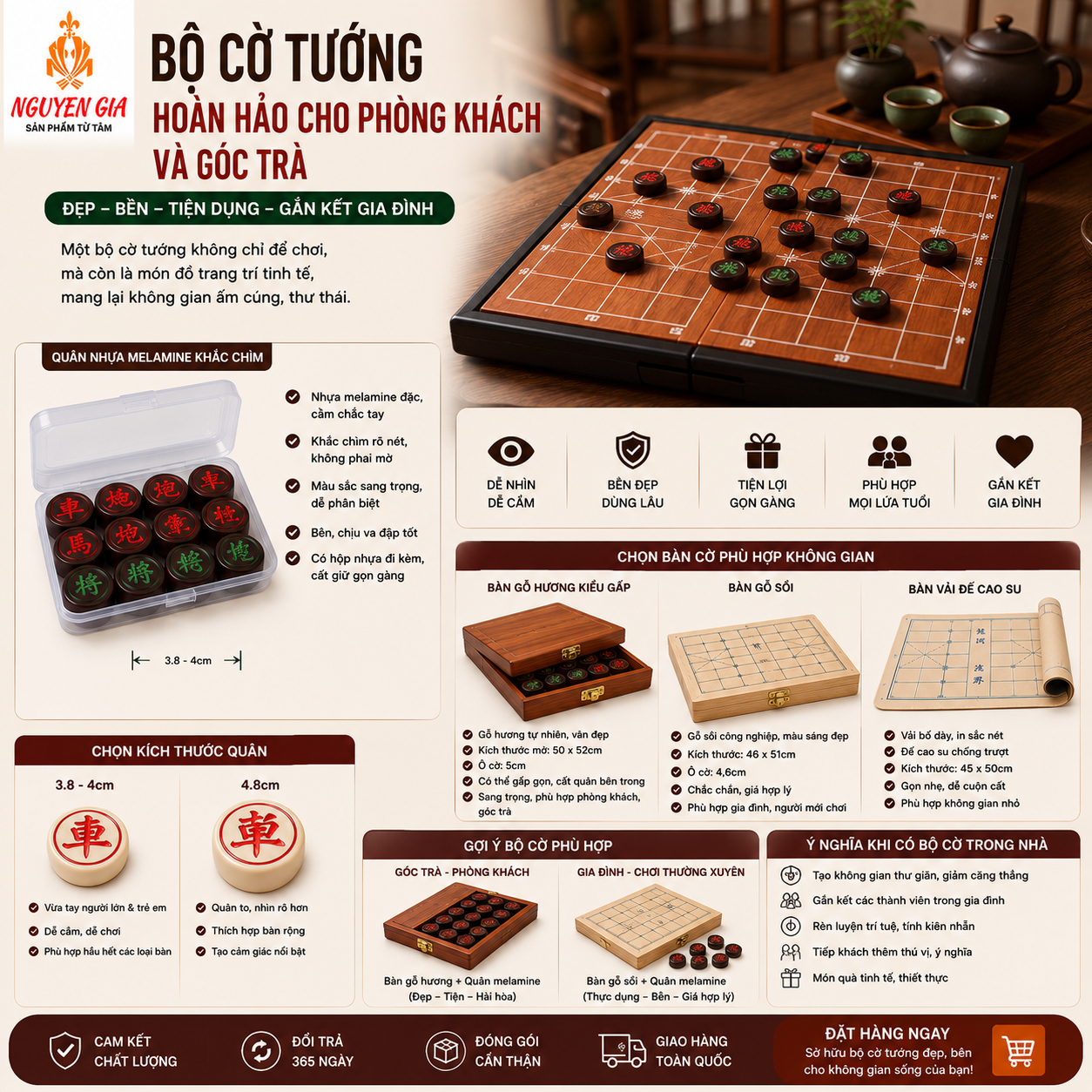 Bộ cờ tướng để ph&ograve;ng kh&aacute;ch, g&oacute;c tr&agrave; n&ecirc;n chọn thế n&agrave;o?
