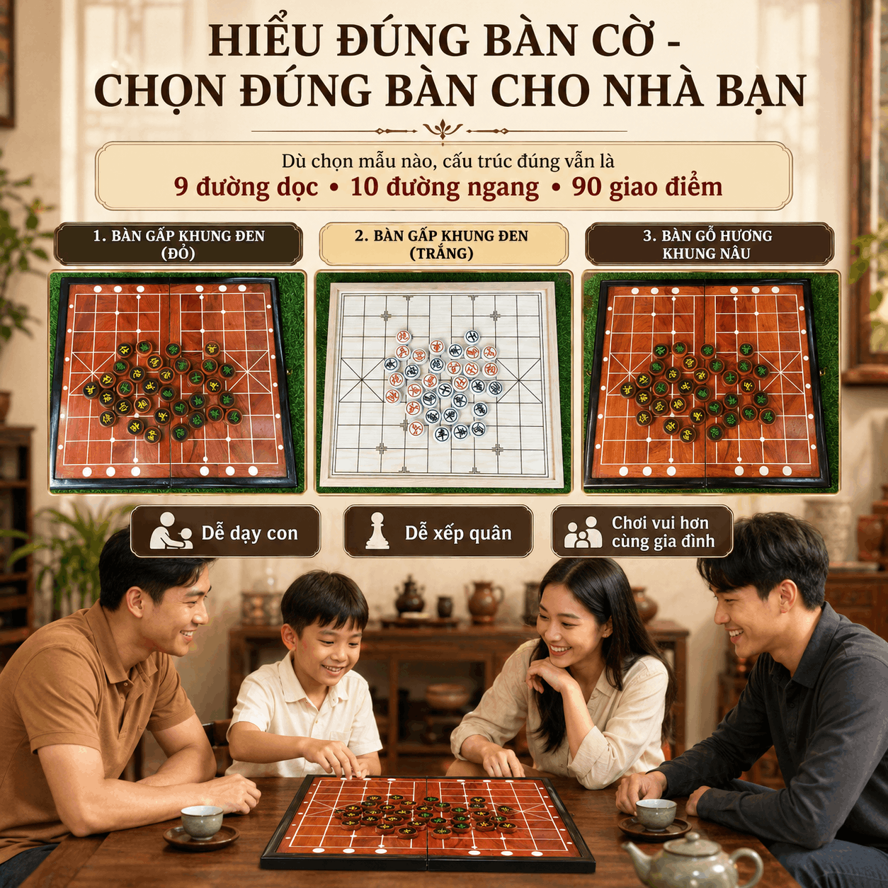 B&agrave;n Cờ Tướng C&oacute; Bao Nhi&ecirc;u &Ocirc;? Cấu Tạo 90 Giao Điểm