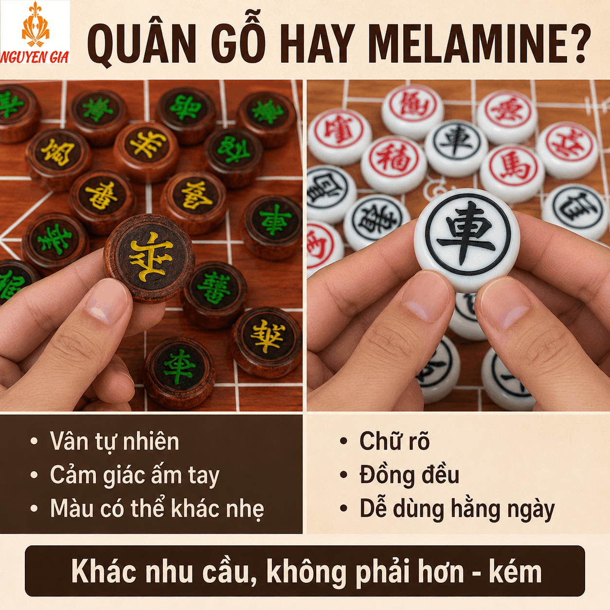 Bộ Cờ Tướng Gỗ Khác Gì Melamine? Khi Nào Nên Chọn?