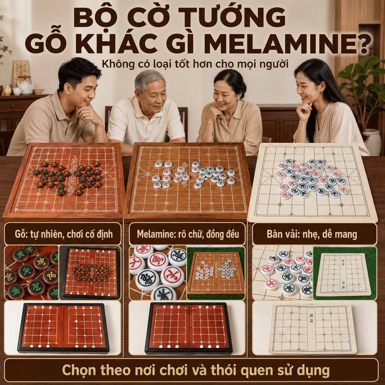 Bộ Cờ Tướng Gỗ Khác Gì Melamine? Khi Nào Nên Chọn?