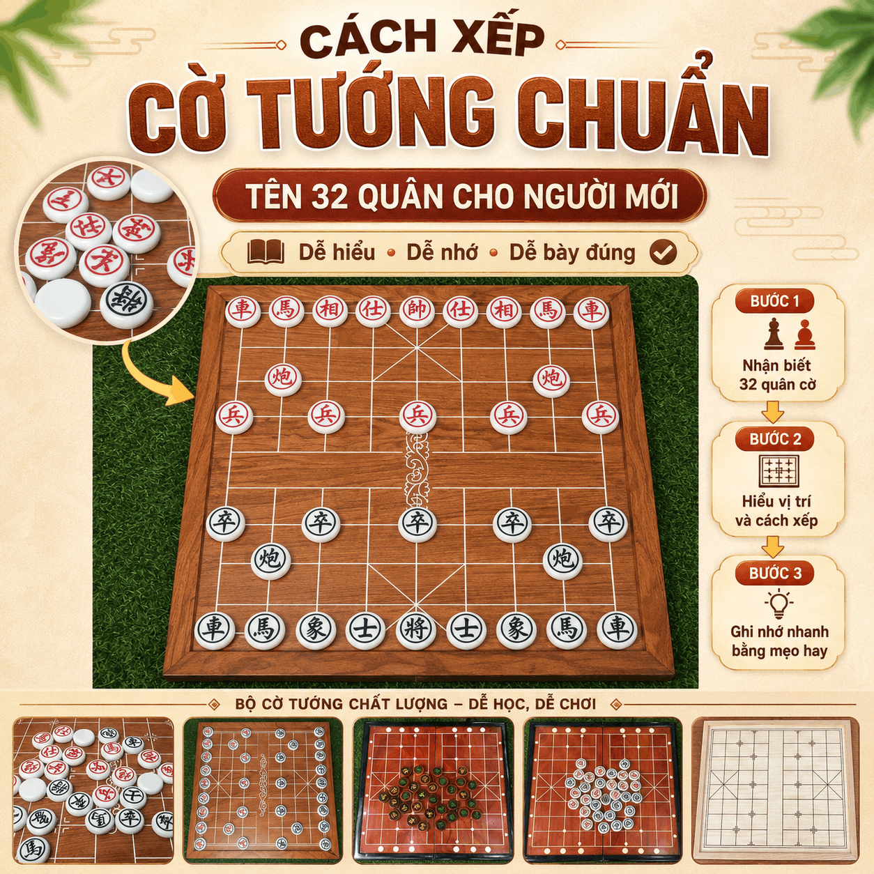 C&aacute;ch Xếp Cờ Tướng Chuẩn V&agrave; T&ecirc;n 32 Qu&acirc;n Cho Người Mới