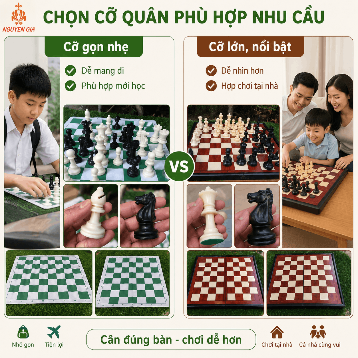 Chọn Mua Quân Cờ Vua: Cỡ 7,5 Hay 9,5 cm, PP Hay Mica?