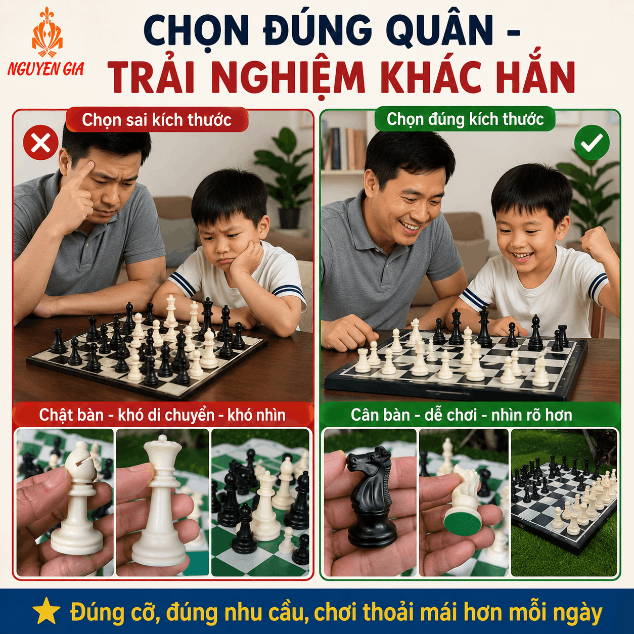 Chọn Mua Quân Cờ Vua: Cỡ 7,5 Hay 9,5 cm, PP Hay Mica?