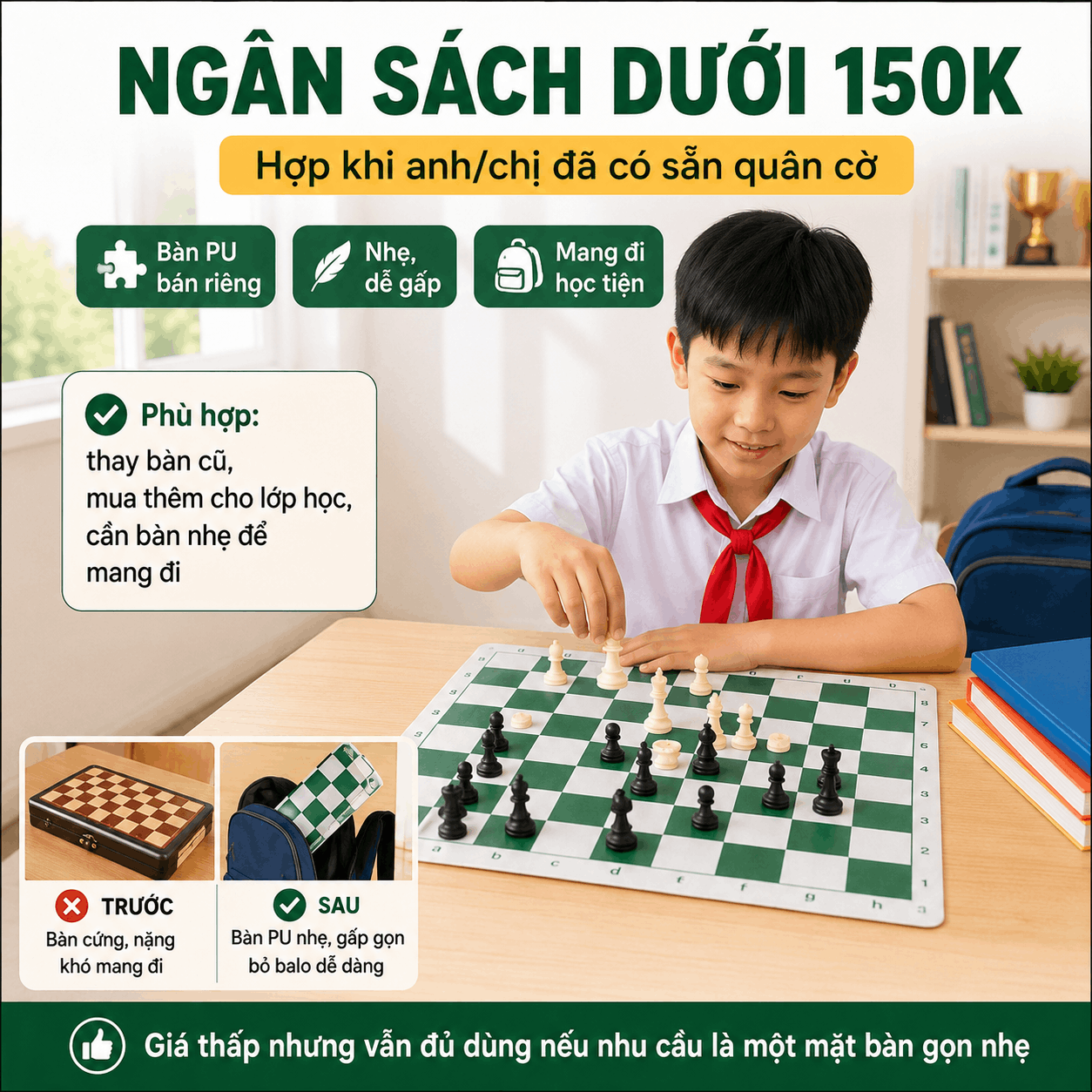 Gi&aacute; B&agrave;n Cờ Vua Bao Nhi&ecirc;u? So S&aacute;nh B&agrave;n Da PU V&agrave; B&agrave;n Gỗ
