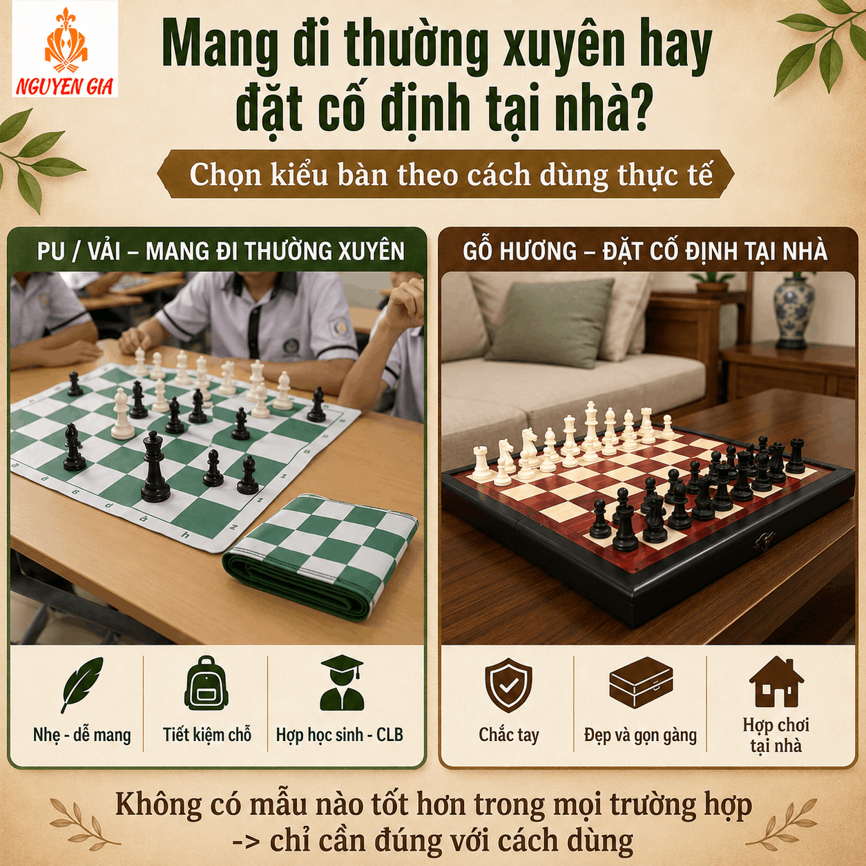 C&aacute;c Mẫu B&agrave;n Cờ Vua Phổ Biến: Da PU Hay Gỗ Hương?