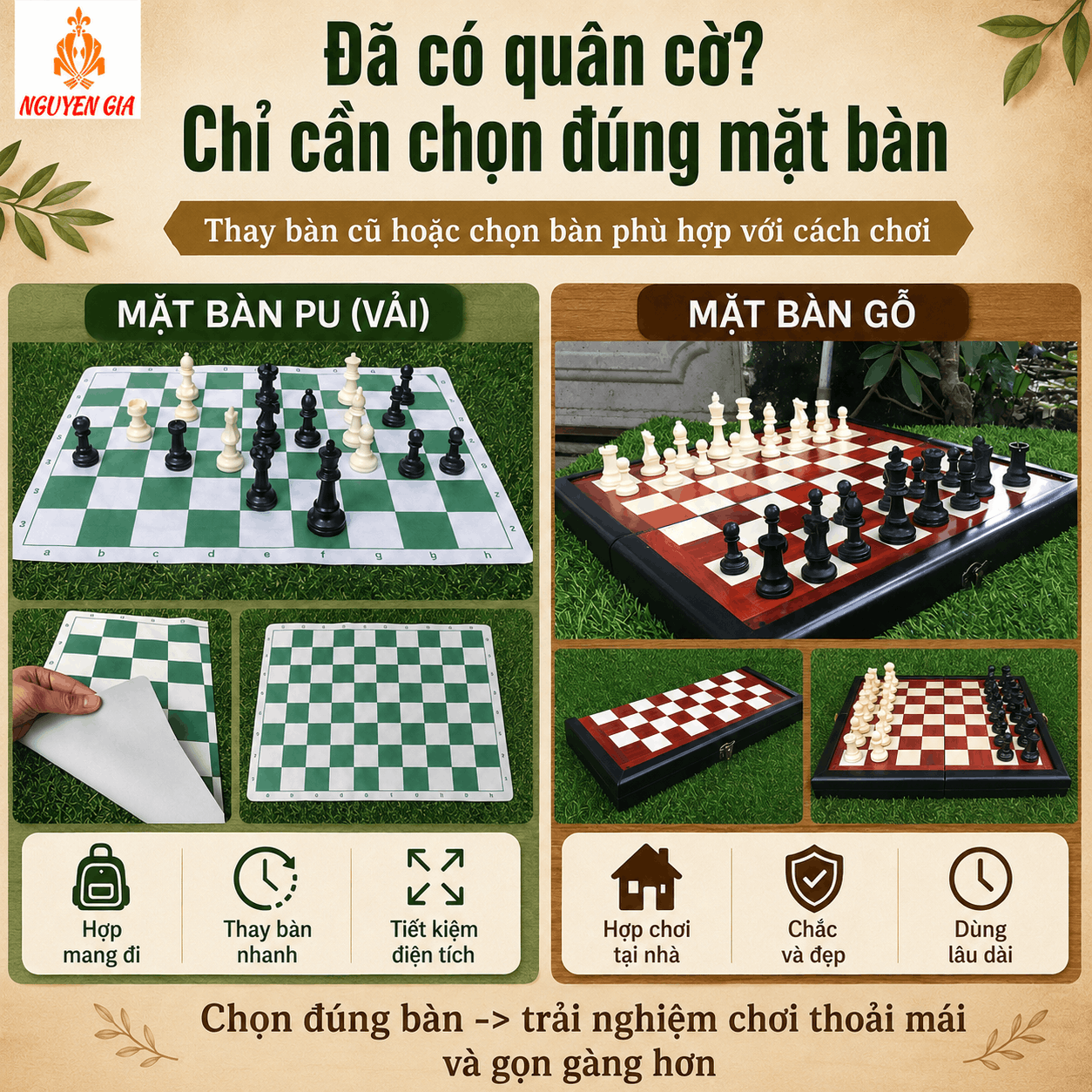 C&aacute;c Mẫu B&agrave;n Cờ Vua Phổ Biến: Da PU Hay Gỗ Hương?