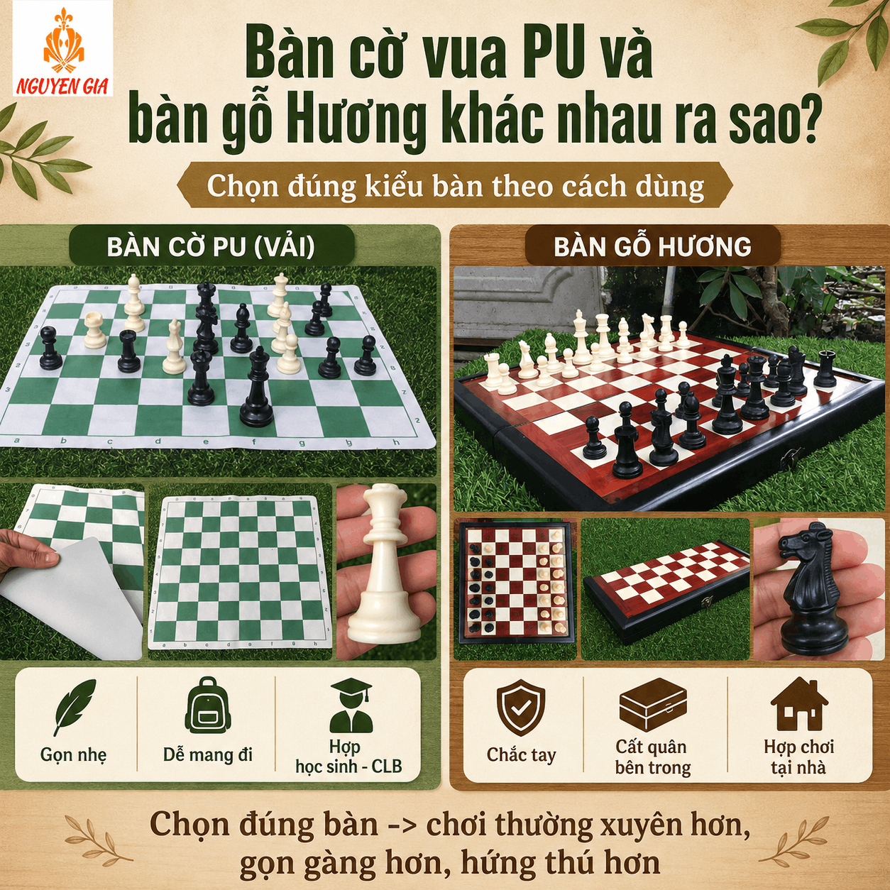 C&aacute;c Mẫu B&agrave;n Cờ Vua Phổ Biến: Da PU Hay Gỗ Hương?