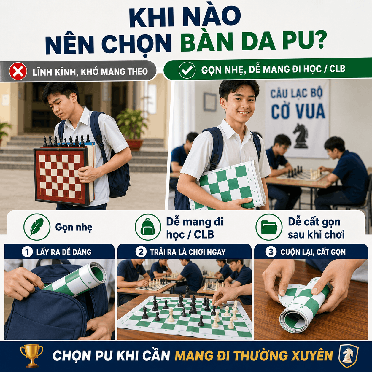 Mua Bàn Cờ Vua Nên Chọn Loại Nào? Bàn Da PU Hay Bàn Gỗ