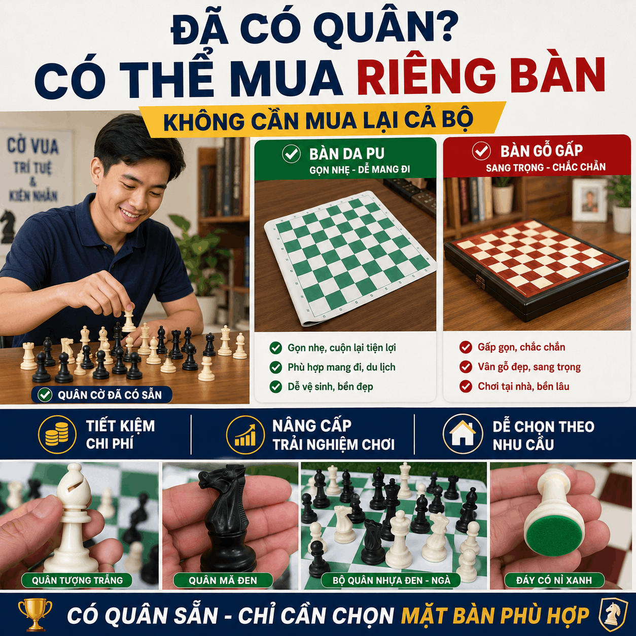 Mua Bàn Cờ Vua Nên Chọn Loại Nào? Bàn Da PU Hay Bàn Gỗ