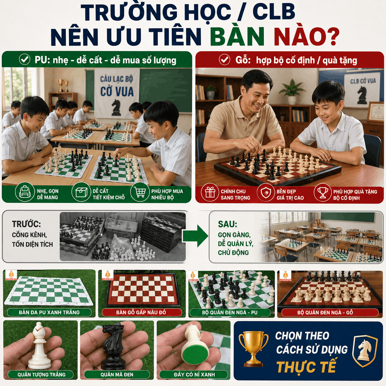 Mua Bàn Cờ Vua Nên Chọn Loại Nào? Bàn Da PU Hay Bàn Gỗ