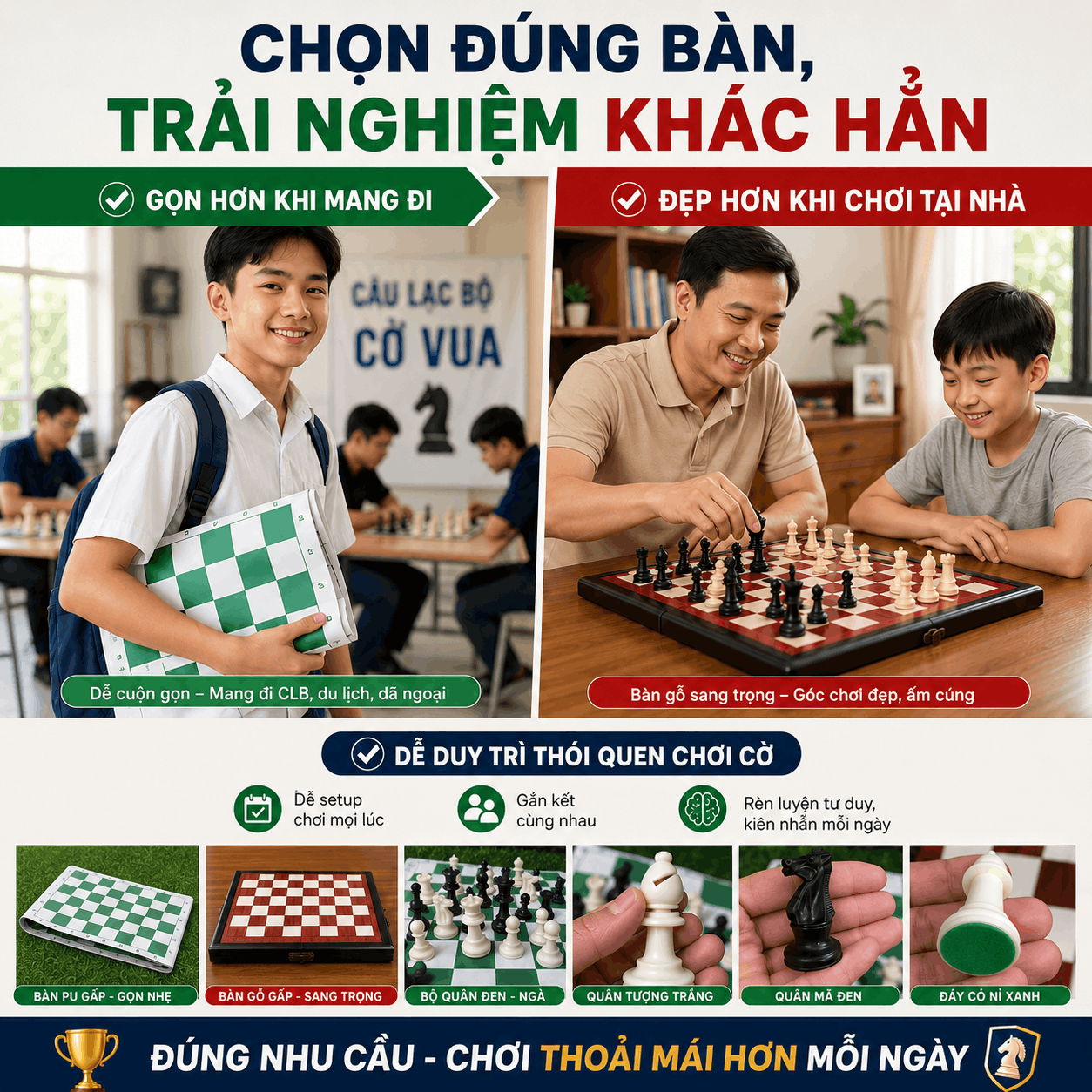 Mua Bàn Cờ Vua Nên Chọn Loại Nào? Bàn Da PU Hay Bàn Gỗ