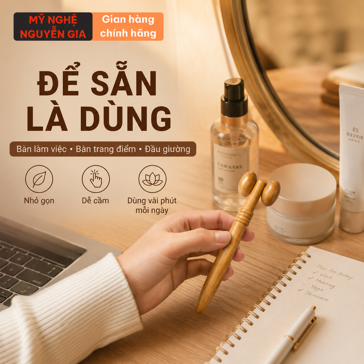 Cây Lăn Massage Mặt Bằng Gỗ: Cách Lăn Má, Cằm, Trán Đúng Chiều