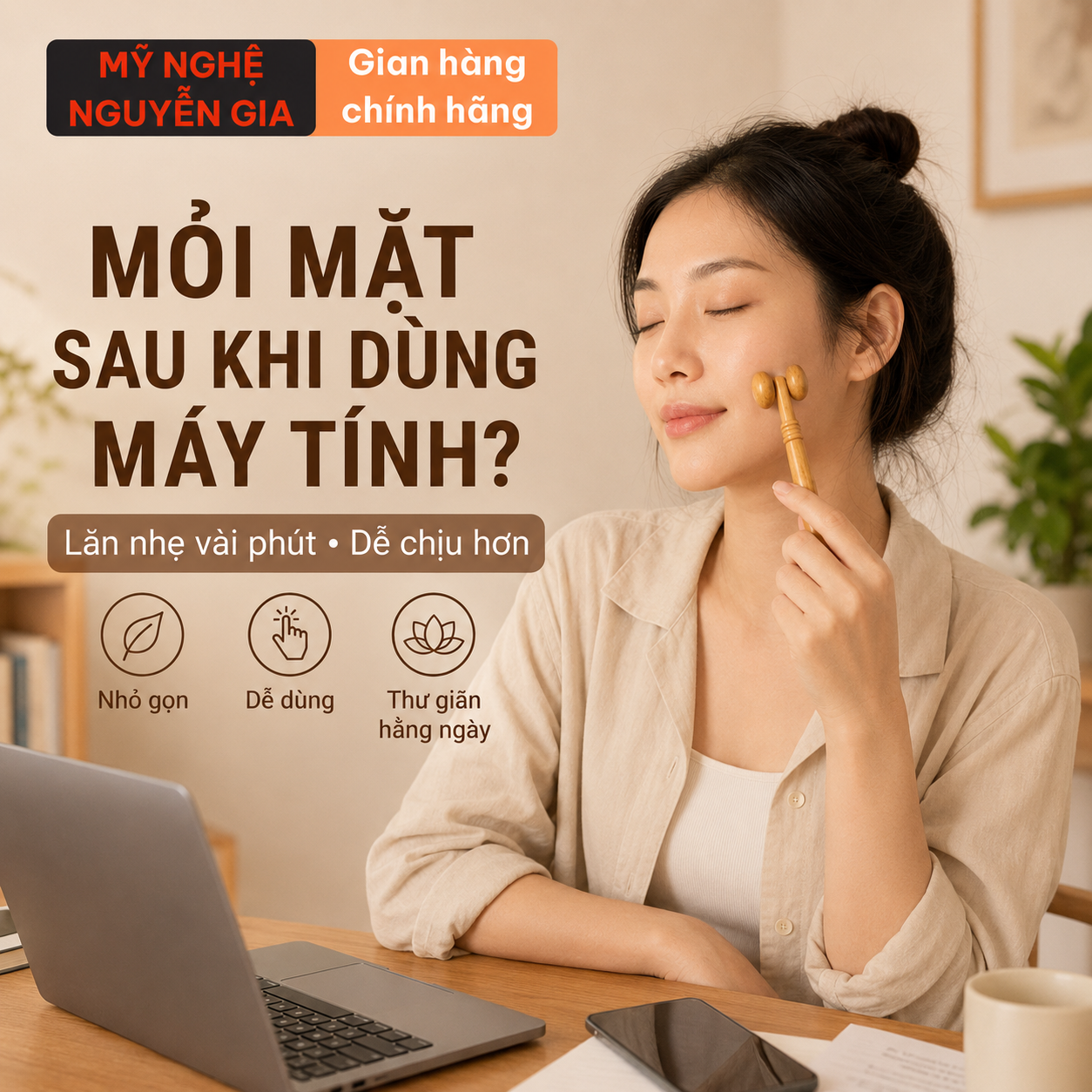 Cây Lăn Massage Mặt Bằng Gỗ: Cách Lăn Má, Cằm, Trán Đúng Chiều